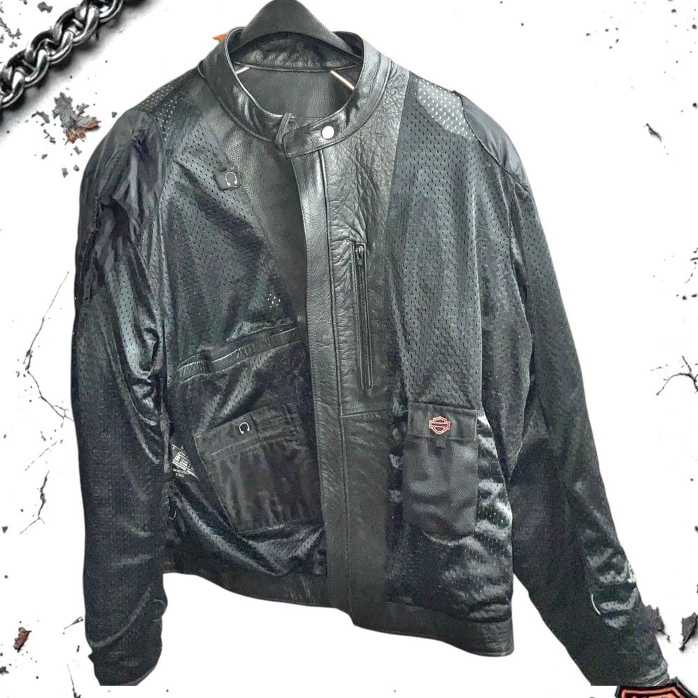 Harley Davidson Biker Leather Jacket w Zip Out Liner/Windbreaker Men 2XL - Picture 10 of 13